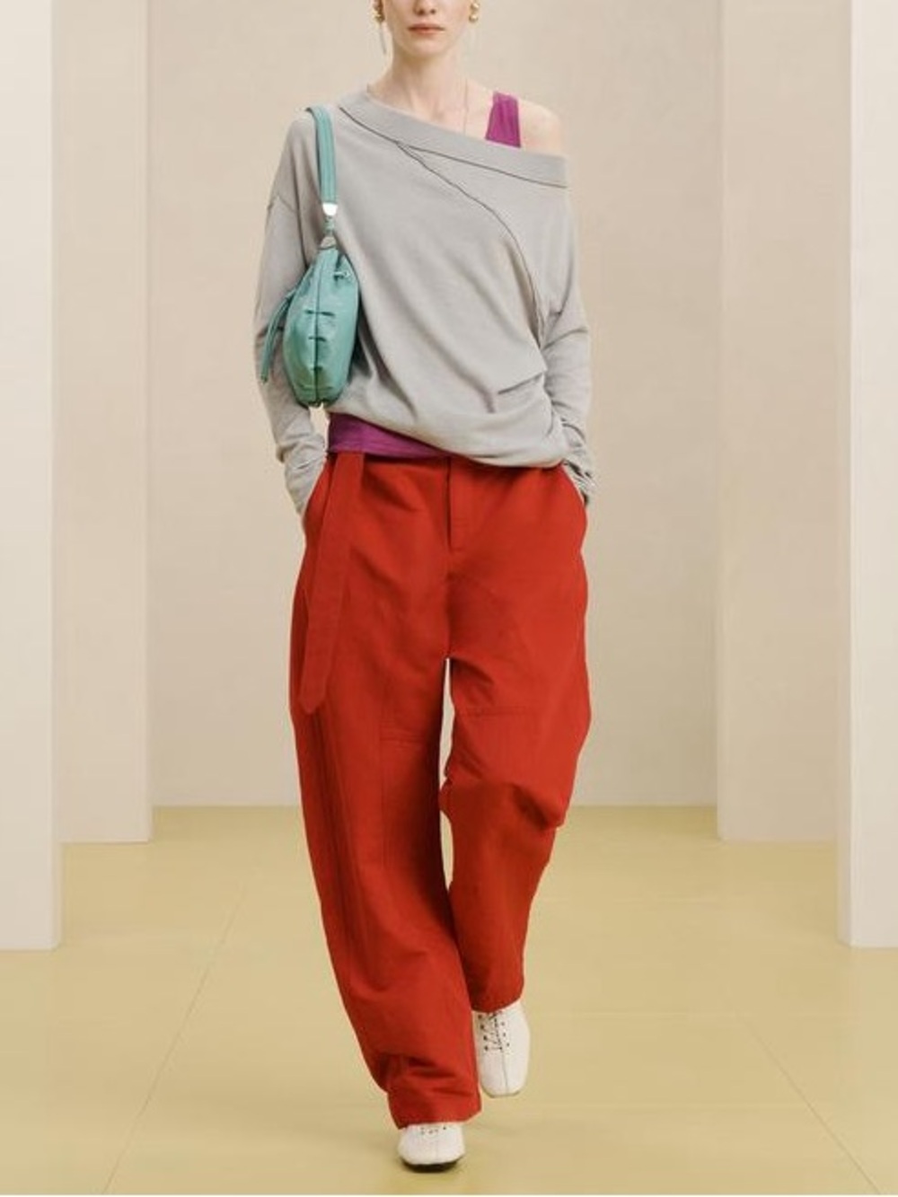 Zara SRPLS Spring Summer BLLN PTN Mid- Rise Pants Red NWT